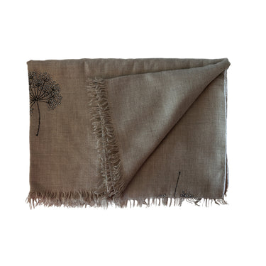 Hand Embroidered Dandelion Shawl on Hand-Loomed Natural Organic Cashmere