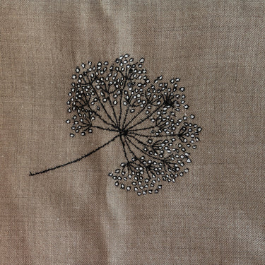 Hand Embroidered Dandelion Shawl on Hand-Loomed Natural Organic Cashmere
