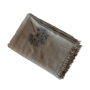 Hand Embroidered Dandelion Shawl on Hand-Loomed Natural Organic Cashmere