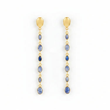gold drop earrings with 6 semi precious embedded stones kyanite