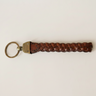 Brown braided leather keychain with brass ring 