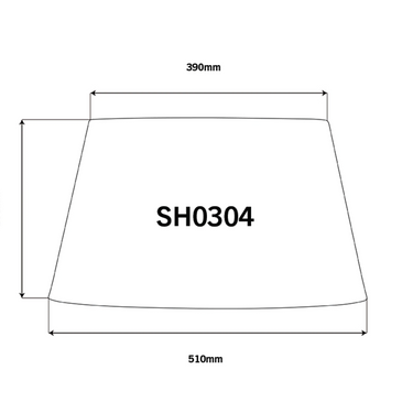 drawing of a tapered lampshade or trapezoidal shade with dimension  390mm across the top, 300mm on the side, and 510mm across the bottom. 