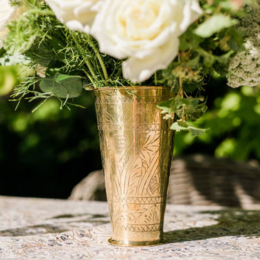 embossed brass lassi cup