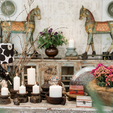 carved wooden vintage seeder candle stand