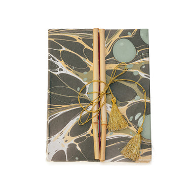 recycled-cotton paper journal with gold tassel ties