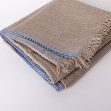 natural cashmere stole with hand-embroidered edge