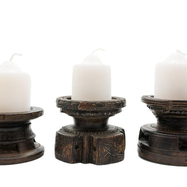 carved wooden vintage seeder candle stand