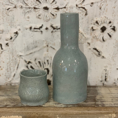 Stoneware guest water carafe and cups