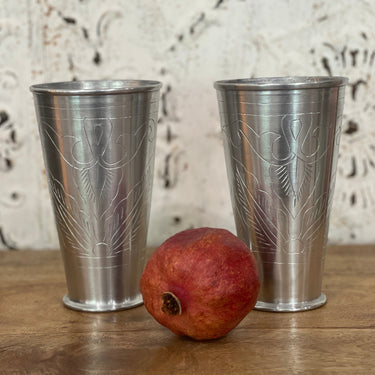 Handcrafted embossed aluminium lassi cup