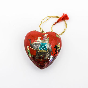 red papier mache hanging heart