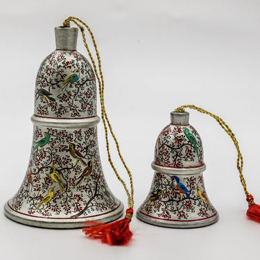 silver bird papier mache bells