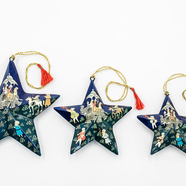 Hand-Painted Hanging Papiér Mâché Christmas Stars (3)