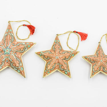Hand-Painted Hanging Papiér Mâché Christmas Stars (3)