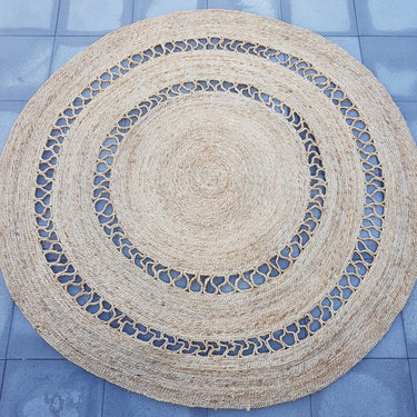 handwoven round jute rug