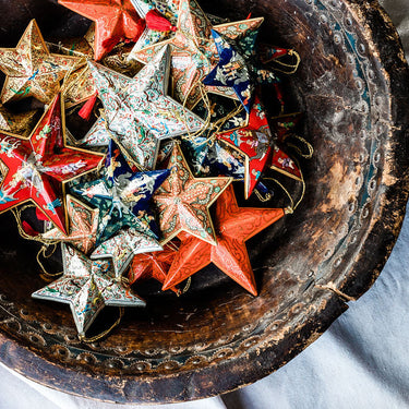 Hand-Painted Hanging Papiér Mâché Christmas Stars (3)