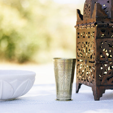 embossed brass lassi cup